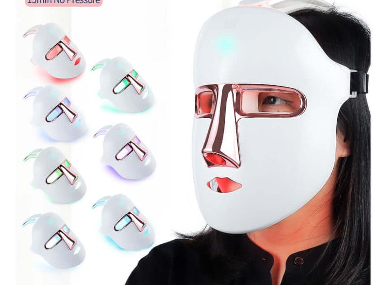 HelloSophia-J Rejuvenation Face Mask featuring 7 Color Light Therapy in Gold and Rose Gold editions.